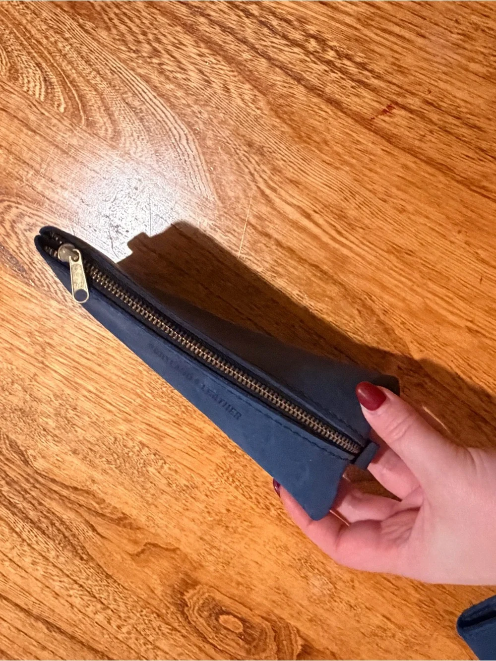 Portland Leather Navy Suede Zip Pouch